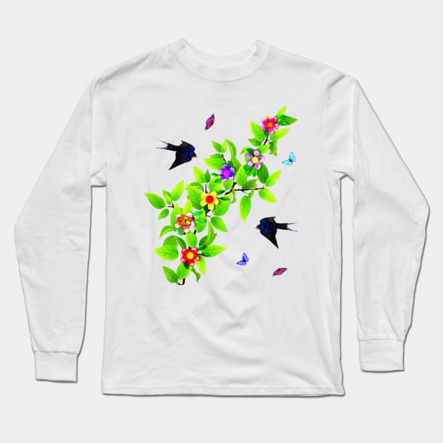 Cute Birds. Swallows and Butterflies Long Sleeve T-Shirt by KC Morcom aka KCM Gems n Bling aka KCM Inspirations